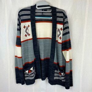 O’NEILL Open Front Aztec Gray & Cream Cardigan Sweater Size Large